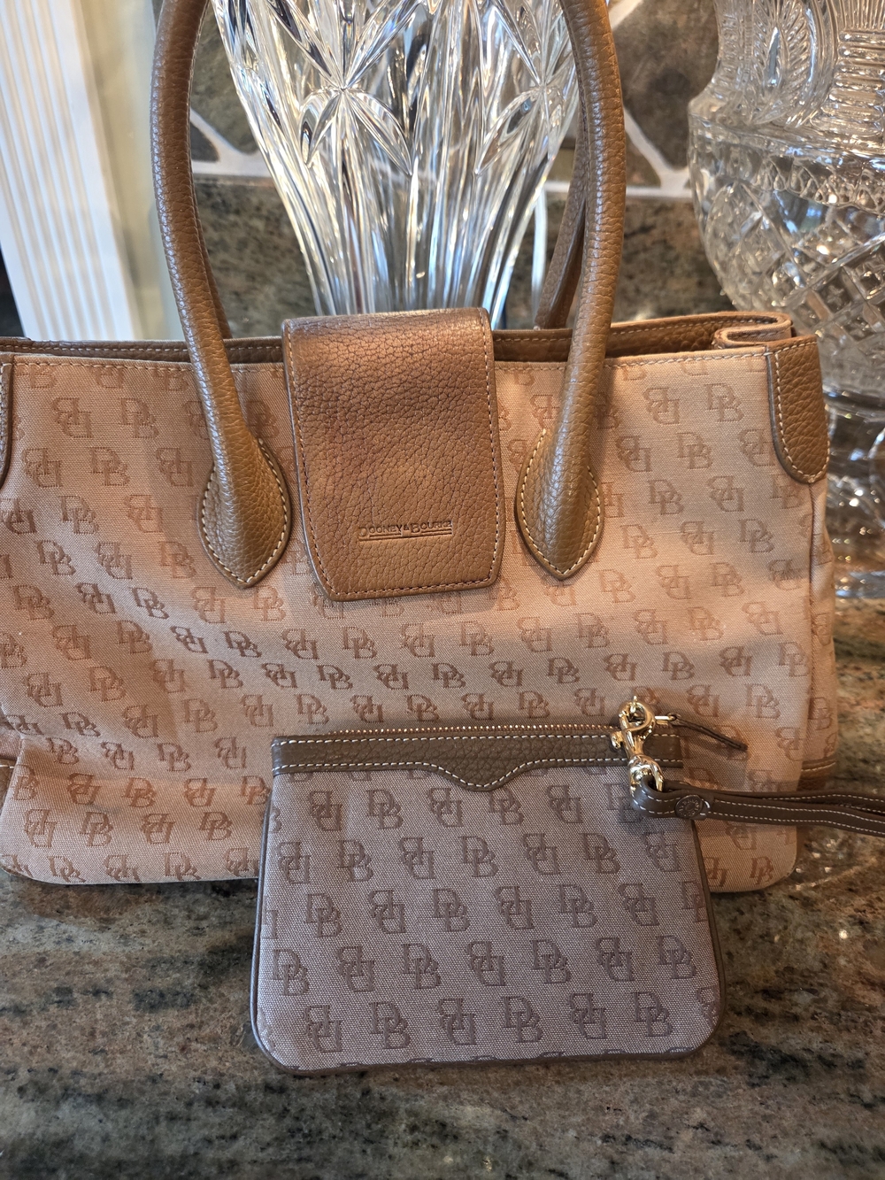 Dooney & Bourke Tan Logo-Print Bag with Wristlet